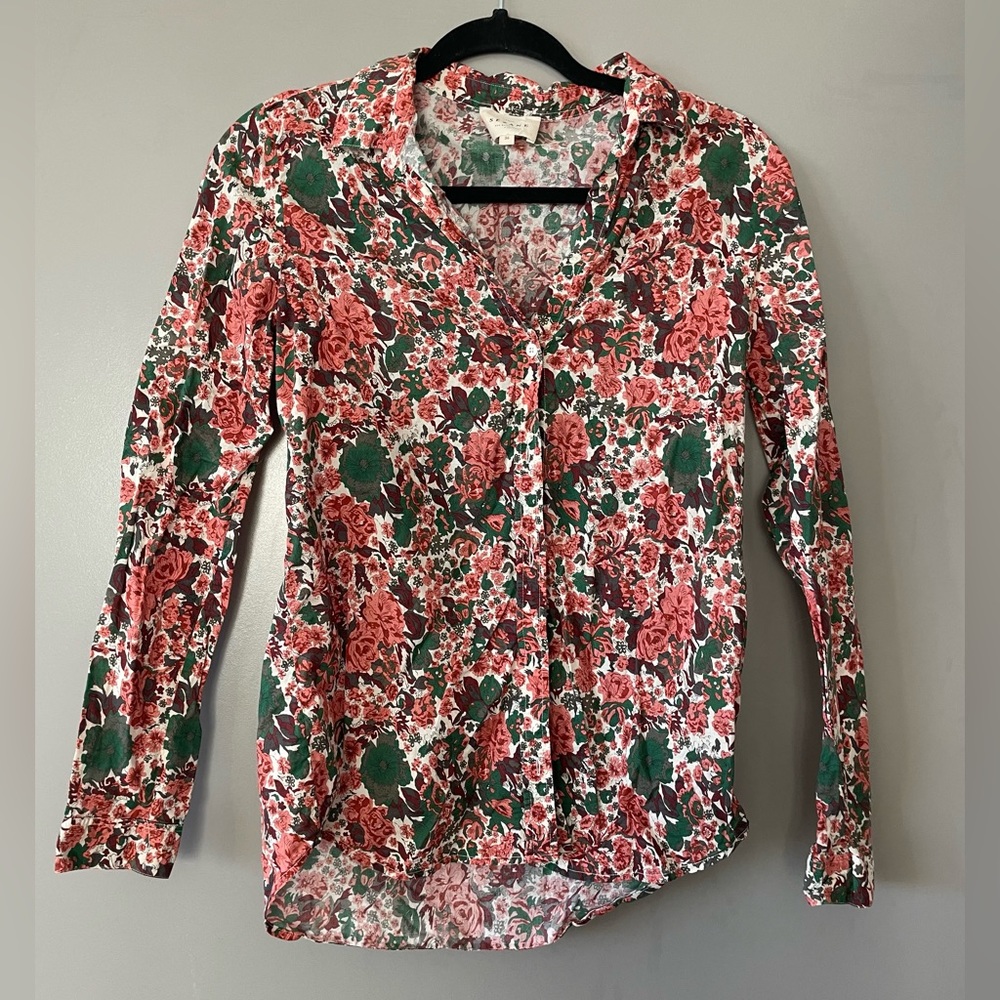 Sézane Pink Green Floral Button-Down Shirt - Picture 2 of 6